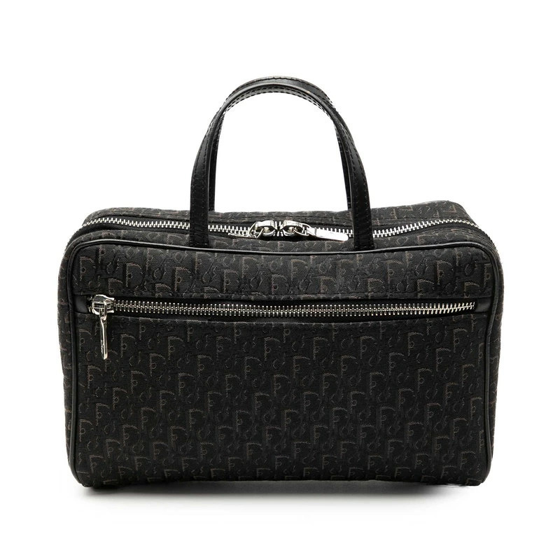 Dior Trotter Handbag Cosmetic Clutch Black Canvas Leather